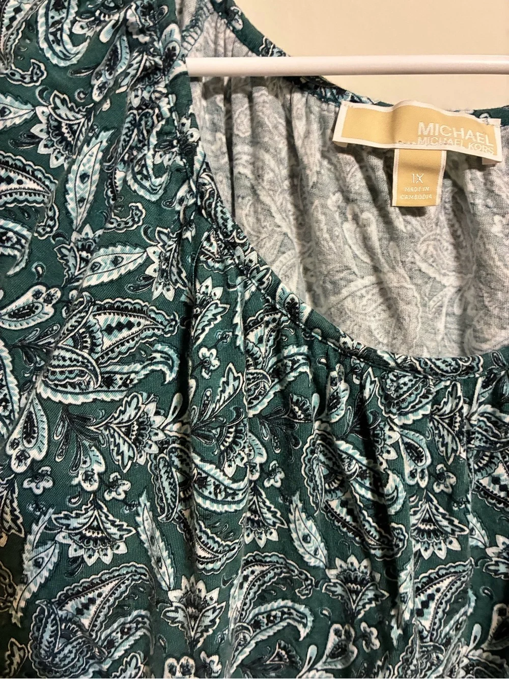 Michael Kors Teal Paisley Scoop-Neck Blouse
